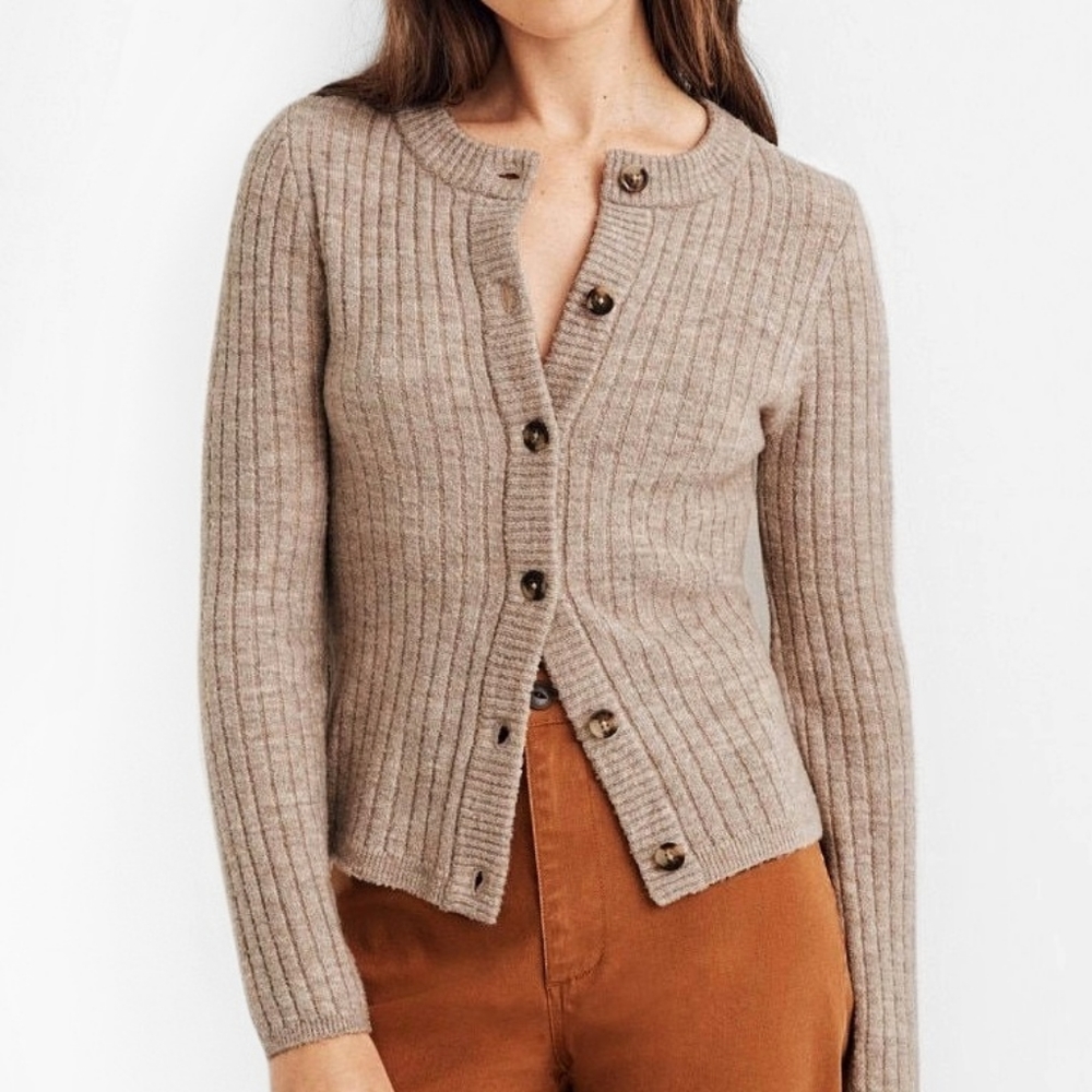 MADEWELL Tan Brown Merritt Button Up Cardigan Wool Blend Sweater